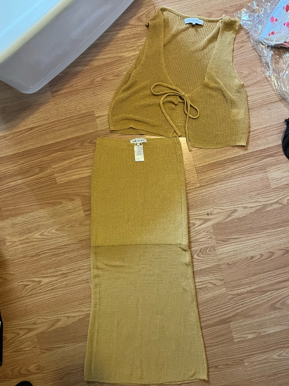 WE WORE WHAT- Women’s Knit Two-Piece Skirt Set in Mustard